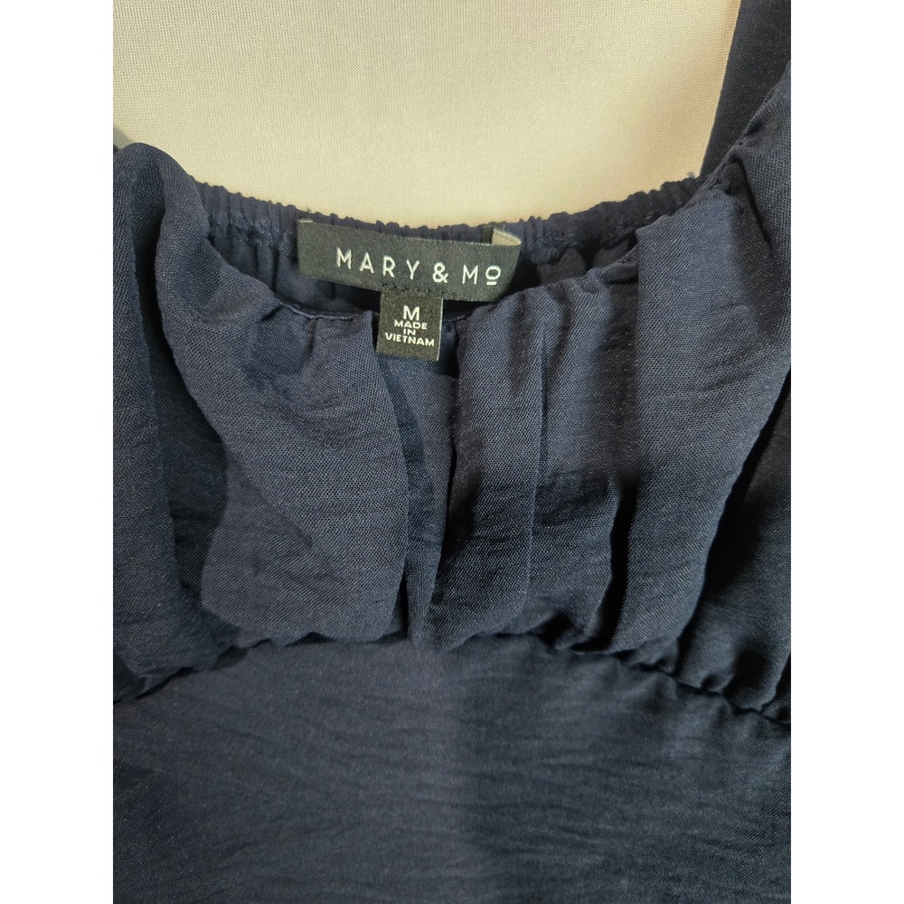 Mary & Mo Womens Navy Tiered Tie Shoulder Smocked Back Mini Dress Size M NWT - Picture 3 of 4